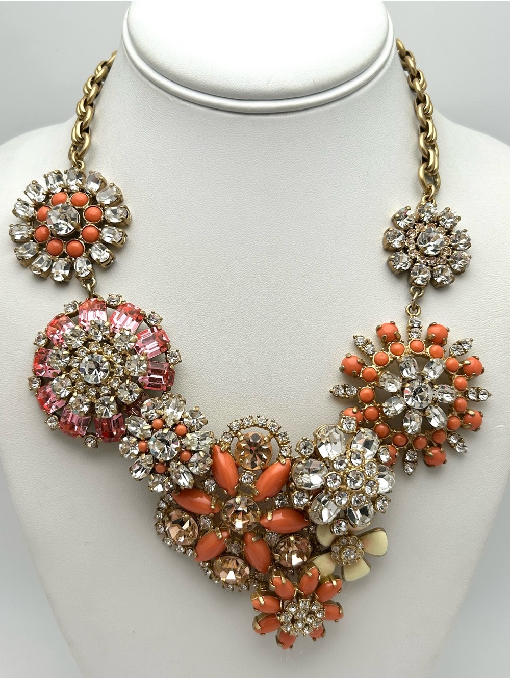 J. Crew Peach Pink Cream Jeweled Flower Necklace